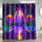 Neon Sunset Retro Punk Shower Curtain - 80s Sci-Fi Tropical Art with Coconut Trees - Colourful Abstract Bathroom Decor Set with 12 Hooks