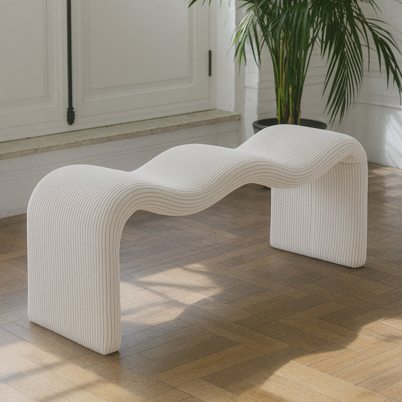 Banc en tissu Willow, Tissu velours côtelé beige
