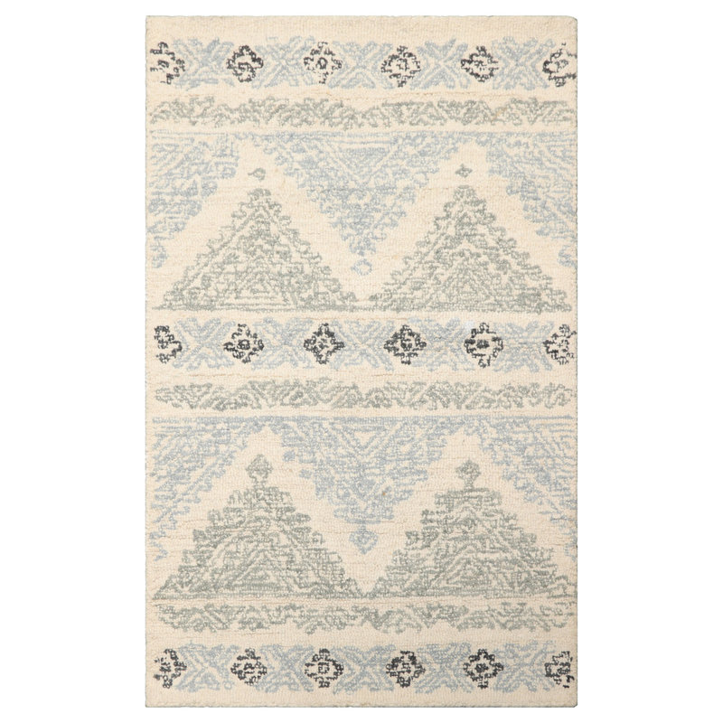 Tapis oriental multicolore à motif géométrique transitionnel en laine touffeté à la main ivoire, Rectangle 2 pi 6 po x 4 pi