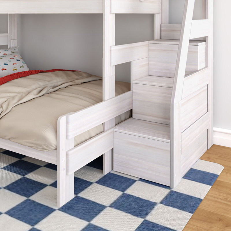 Modern Farmhouse Bunk Bed With Staircase, Twin XL Over Queen, White Wash