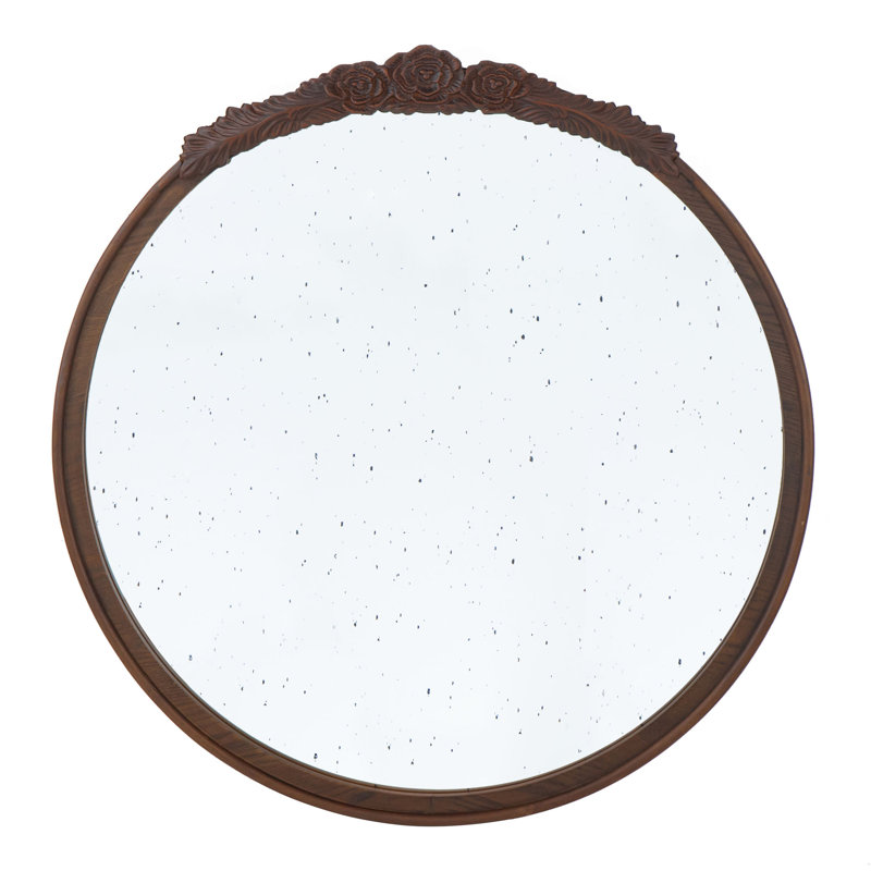 Cadre de miroir antique rond 30 "x 30" sculpté à la main rose, miroir mural pour espace de vie, salle de bain, décoration murale pour hall d'entrée