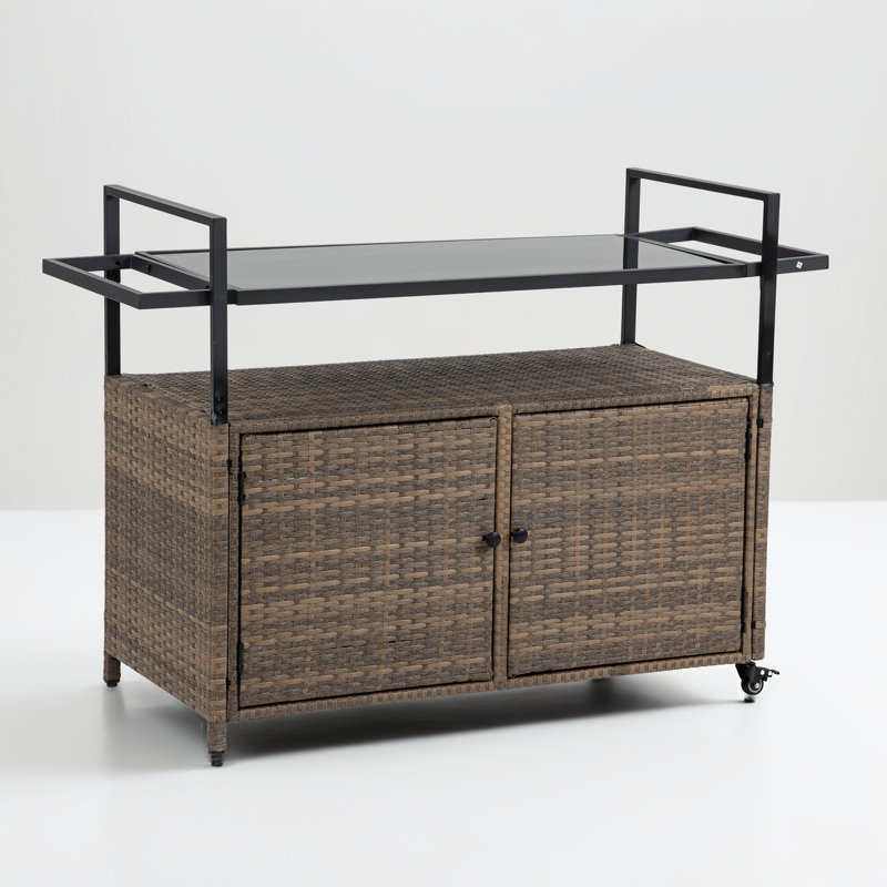 Chariot-bar rectangulaire sur roulettes, Brun