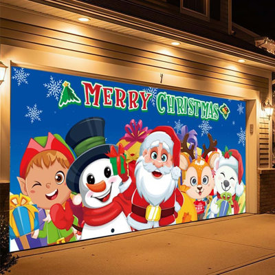 Couvercle de porte de garage 7 x 16 pi - Décorations de garage de père Noël avec aimants de bar et cordes - Bannière décorative de Noël pour l'intérieur et l'extérieur avec instructions d'installation