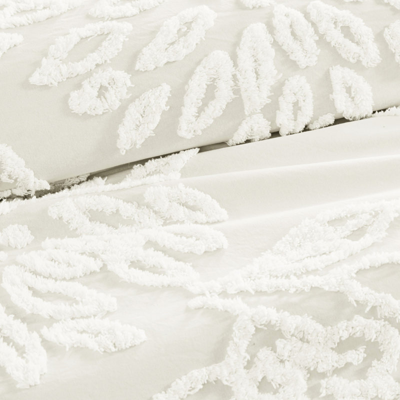 Édredon en chenille double / grand, matériau en coton, 2 taies décoratives assorties, style chambre à coucher, double / grand lavable à la machine, coton, motif floral, décoration,