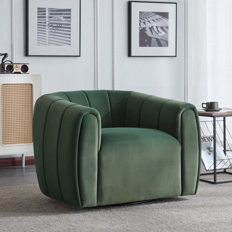 Fauteuil demi-tonneau pivotant rembourré Maravilla, Velours vert olive