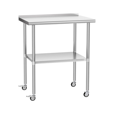 Table en acier inoxydable de 30 po x 30 po avec tablettes et roulettes réglables, dosseret pour la cuisine commerciale, l'extérieur, le restaurant, l'hôtel et le garage -, corrosion d'usure, espace de travail robuste