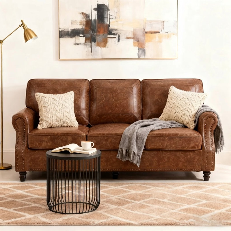 Amarius 80" Wide Rolled Arm Sofa, Marron foncé