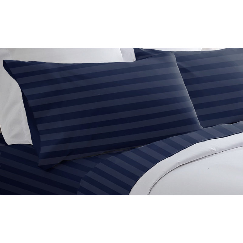 100% Cotton Striped Sheet Set, Navy, King