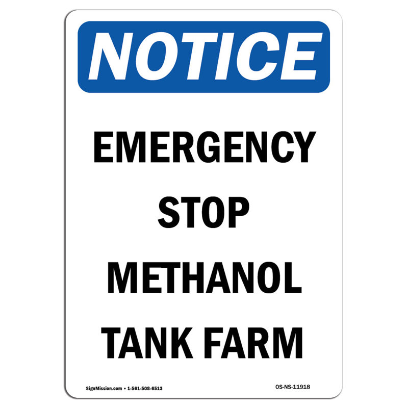Panneau d'arrêt d'urgence pour réservoir de méthanol