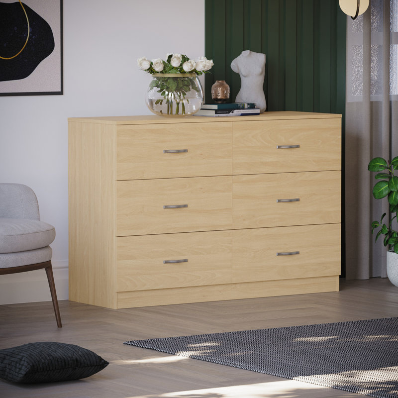 Maybery 6 - Drawer Wide Chest of Drawers, Bedroom Dresser & Storage Cabinet, Pine
