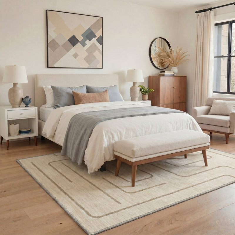 Kaleido Geometric Machine Washable Beige Indoor Area Rug with Non-Slip Backing, Rectangle 5' x 7'