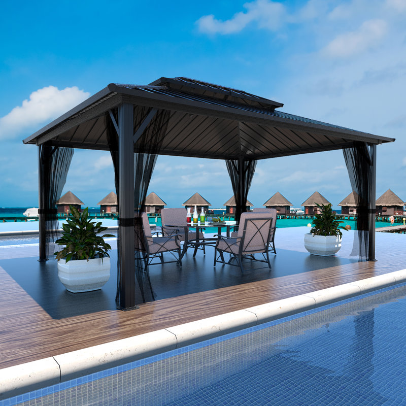 Hardtop Double-Roofed Aluminum Patio Gazebo Multiple Sizes, 14' W x 12' D