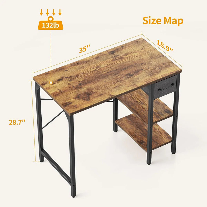 Shellcove 35'' W Rectangle Writing Desk, Rustic Brown