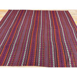 1950s Modern Multicolor Ground Stripe Vintage Turkish Kilim Handwoven Wool Rug 7'4" x 8'11" Area Rug