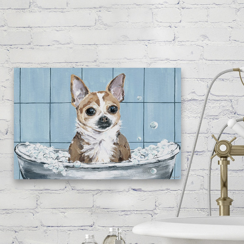 Bath Time Pawesome - Wrapped Canvas Painting, 66cm H x 101cm W x 3.81cm D