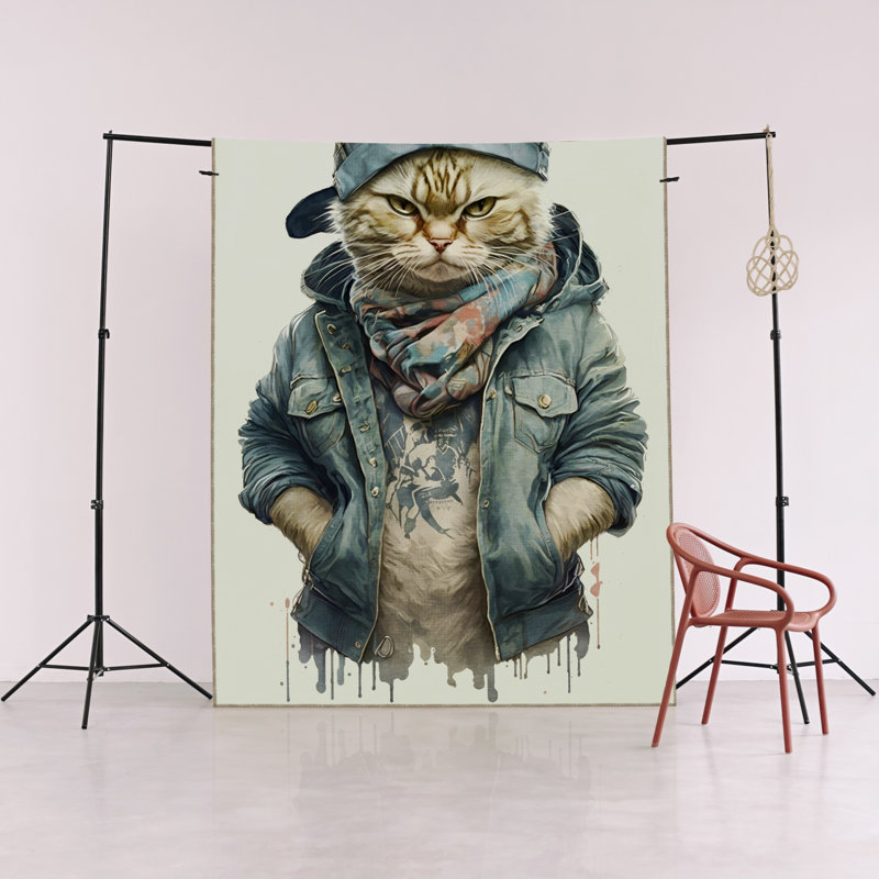 Retro Surrealist Cat Patterned Creative Modern Decorative Rug, Rectangle 3'11.24" x 5'10.87"