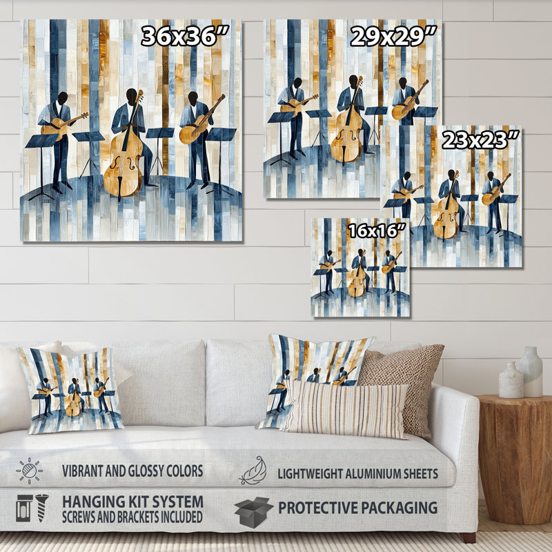 «Jazz Musisans In The Studio» - Art mural en métal, impression Jazz, H 29 po x l 29 po x P 0,84 po