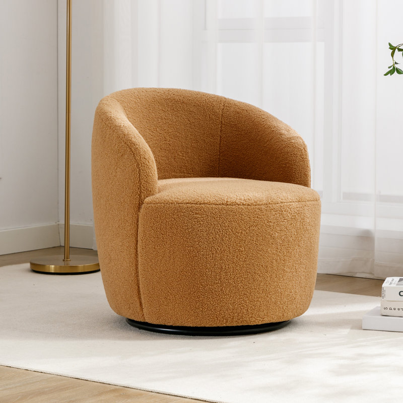 Genece Upholstered Swivel Accent Chair, Khaki Teddy Fabric