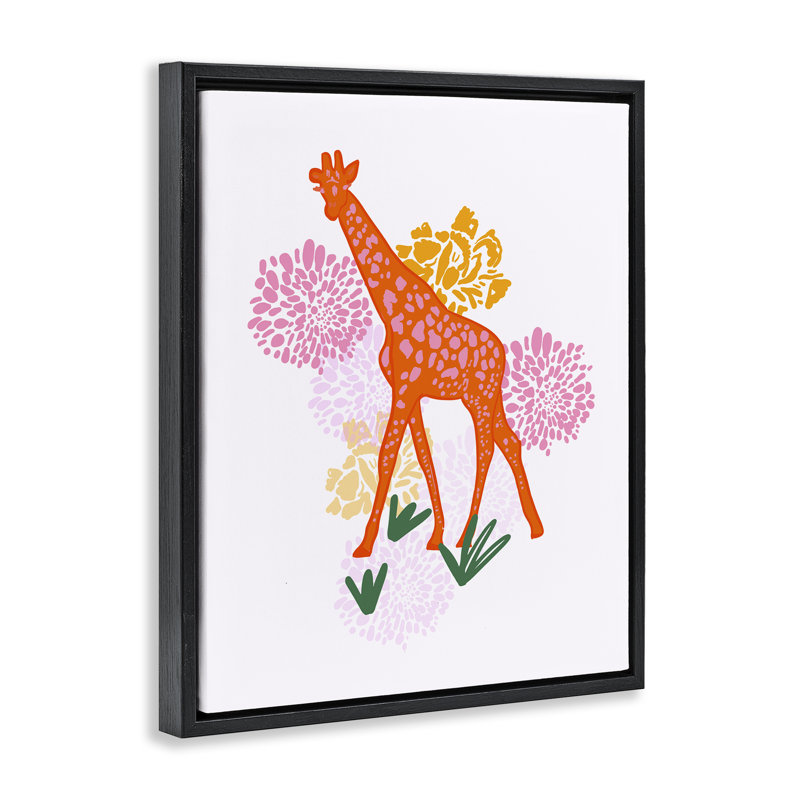 «Safari Giraffe over Florals», art mural sur toile flottante, design par Dina Riddle, H 31 po x l 25 po