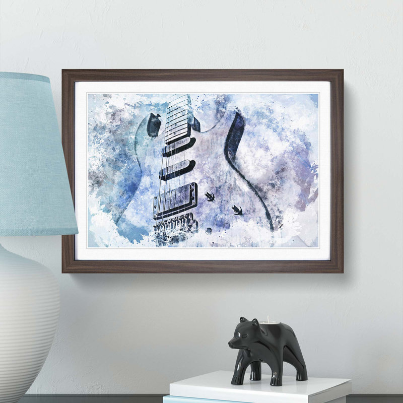 Electric Guitar in Abstract - Picture Frame Painting Print, 27cm H x 36cm W x 2cm D, Walnut Framed