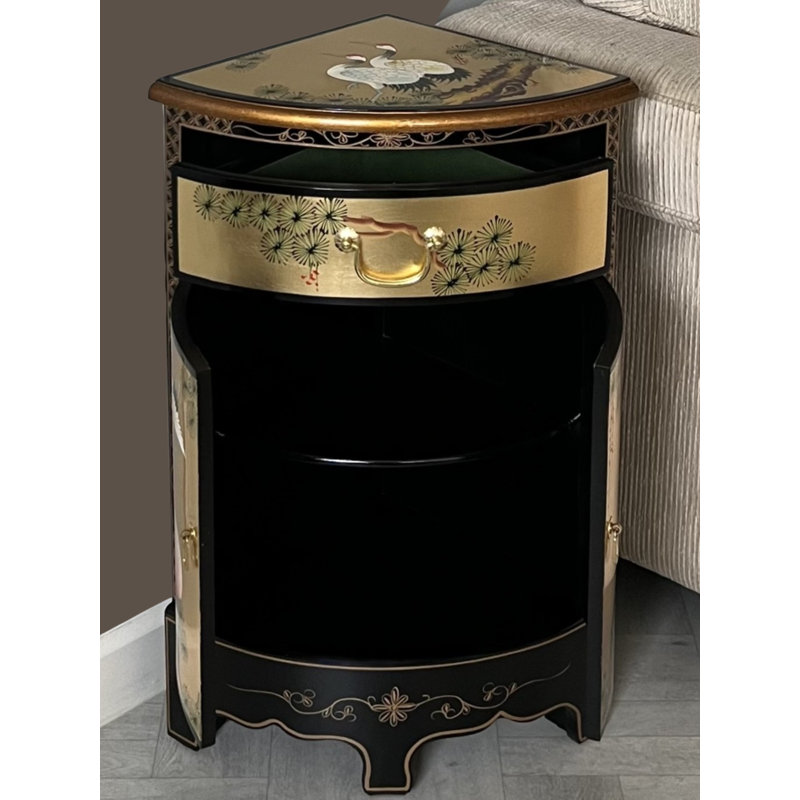Mordenhill Gold Leaf Corner Cabinet Hand Painted Cranes