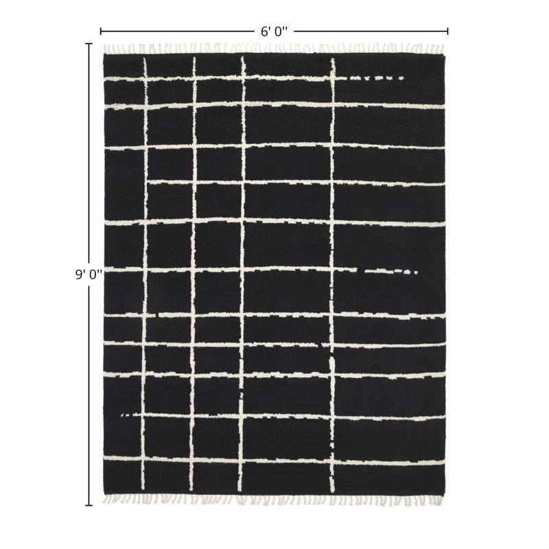 Paris Hand Knotted Area Rug in Black/White, Rectangle 6' x 9'