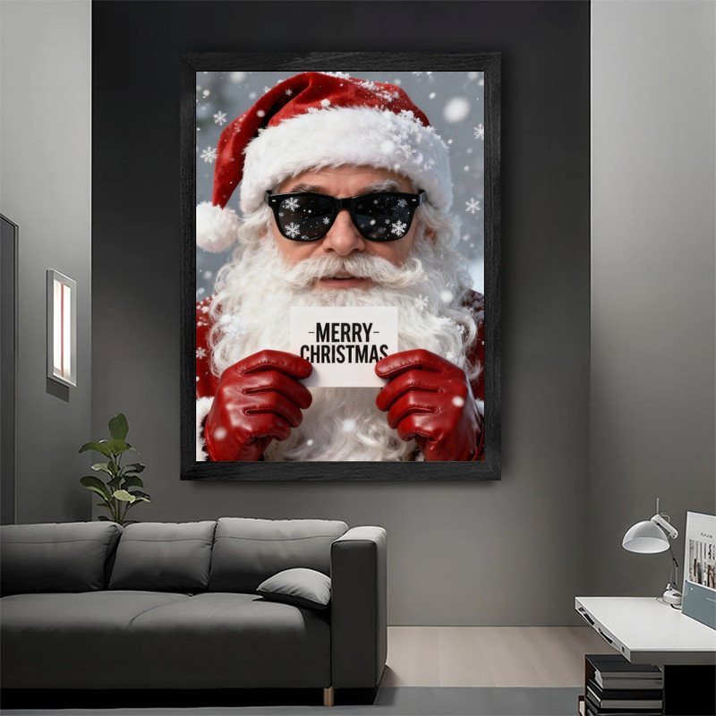 Cadre noir, père Noël froid, art mural, impression de cadre festif amusant, H 17 po x l 13 po