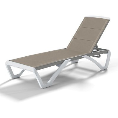Pool Patio Lounger Chair with Table, Aluminum Frame, 5-Position Adjustable, All Weather Outdoor Chaise Lounge Chair