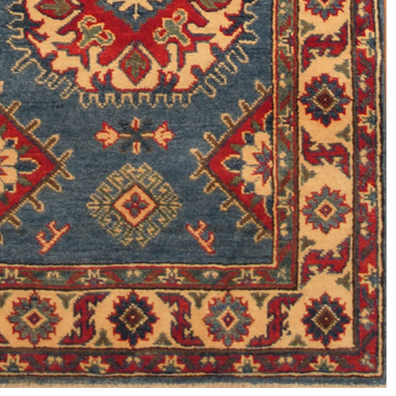 Tapis intérieur en laine bleu/rouge 2 pi 7 po x 9 pi à main one-of-kind noué la Jevon