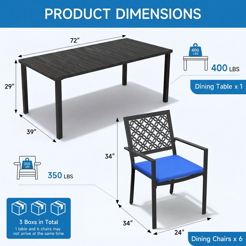 Rectangular 6 - Person  Patio Outdoor Dining Set, Patio Furniture Set