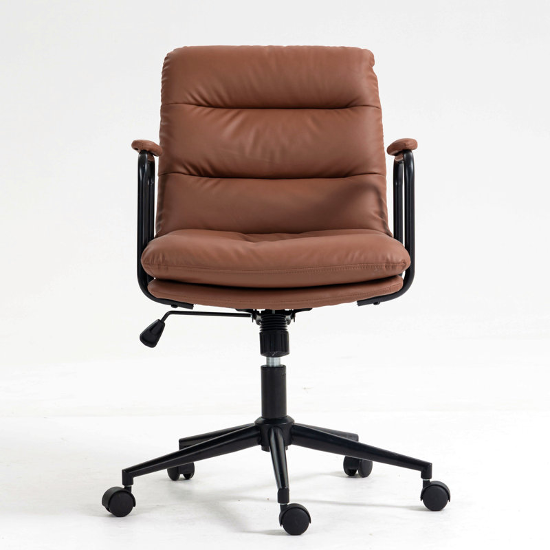 Office Chair,Mid Back Home Office Desk Task Chair With Wheels And Arms Ergonomic Pu Leather Computer Rolling Swivel Chair With Padded Armrest,The Back Of The Chair Can Recline 40°