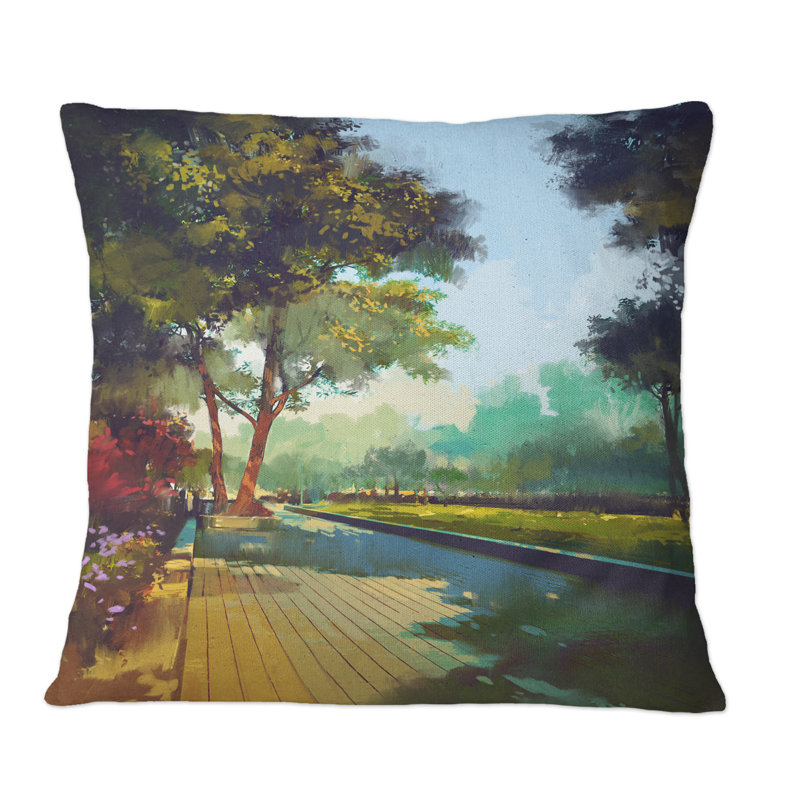 Alley In Colorful Spring Park - Coussin décoratif imprimé moderne, 18 po x 18 po