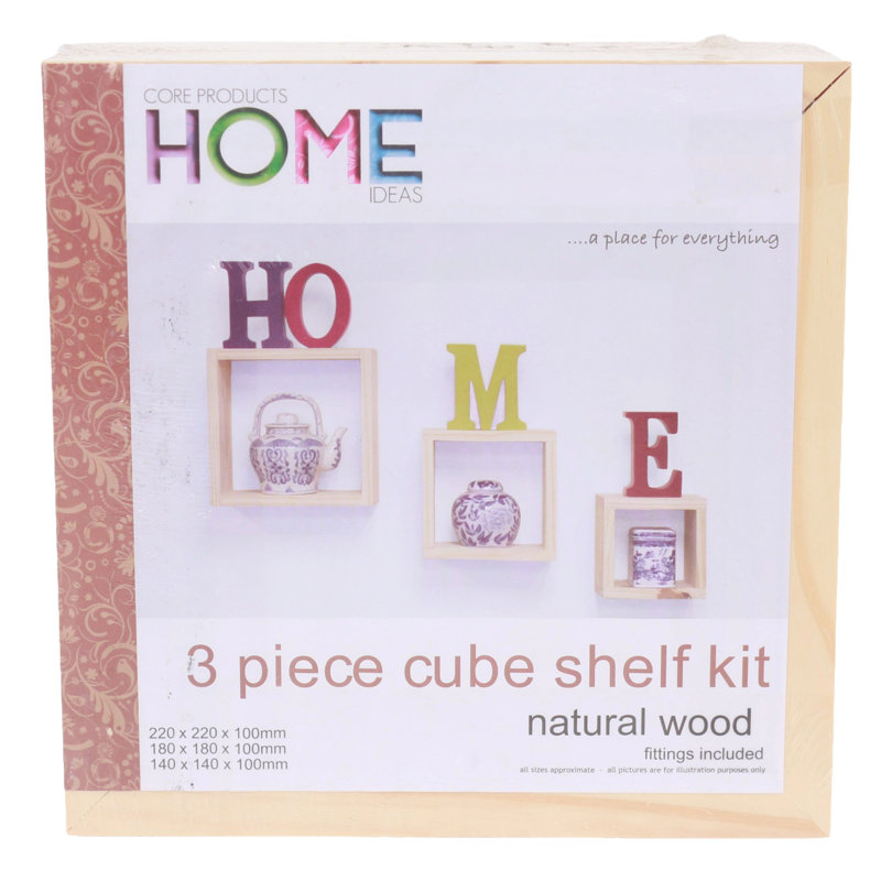3 Pine Wall Cube Shelf Set, Natural
