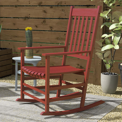 Outdoor Wooden Rocking Chair Set, Smooth Armrests, High Back, Durable for Patio, Balcony, and Porch, Wine Red