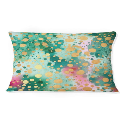 Coussin décoratif à imprimé géométrique abstrait «Green and Gold»