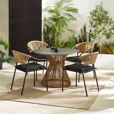 Halleli 4 - Person Acacia Wicker Patio Dining Set with Round Table , Cushions Included