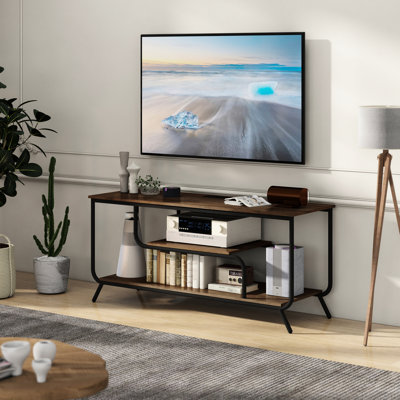 Meuble télé ultramoderne avec prises de courant et 7 lumières DEL à modes dynamiques, pouvant accueillir des téléviseurs de 55 pouces, un centre de divertissement gris et 7 couleurs réglables pour un rangement moderne