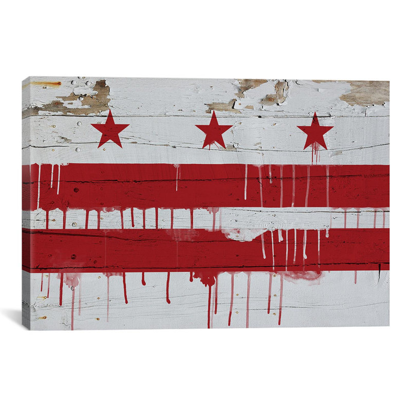 Washington, drapeau de la ville de Paint Drip sur planches de bois - reproduction sur toile, H 12 po x l 18 po x P 1,5 po