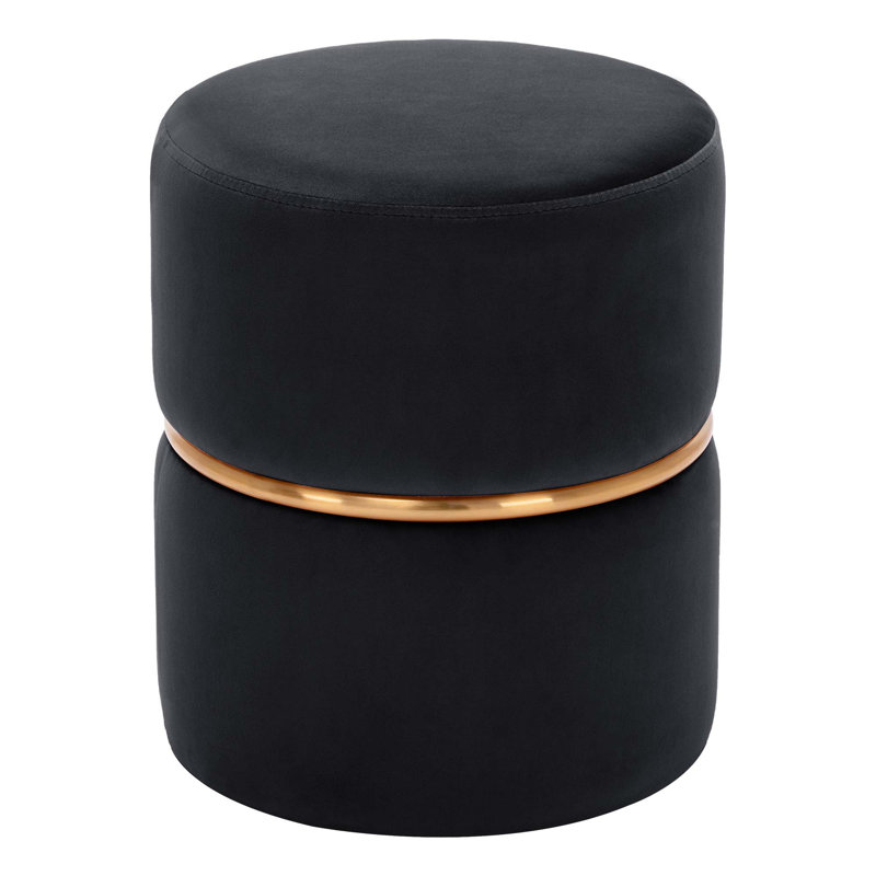 Artin 35.5Cm Wide Velvet Round Footstool Ottoman, Black
