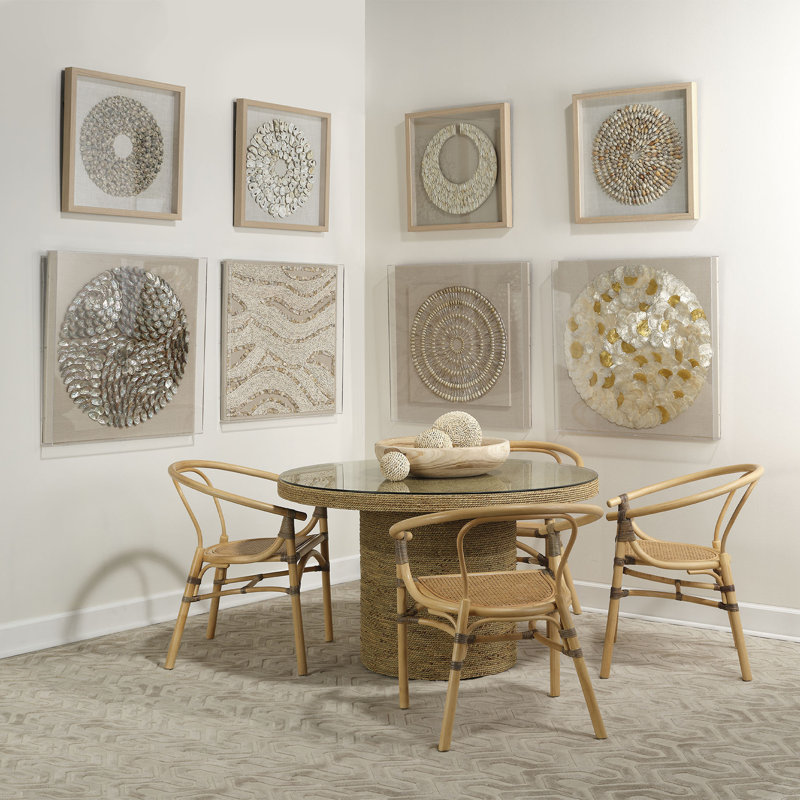 Handcrafted Beige Shell and Linen Shadowbox Wall Art
