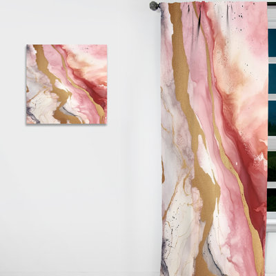 Pink And Gold Enchanted Spills I - Modern Room Darkening Abstract Curtain - 1 Panel