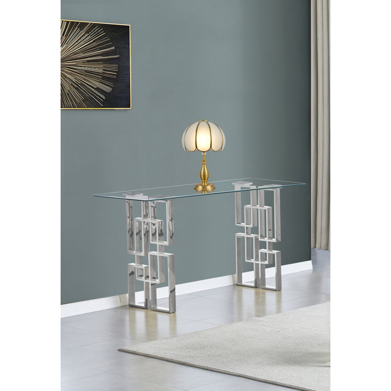 Lusch 60'' Glass Top Console Table, Silver