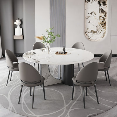 Modern Round White Rock Slab Dining Table Sets