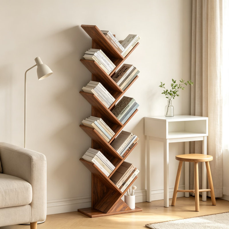 Étagère en forme d'arbre, bibliothèque en bois sur pied avec étagères à plusieurs niveaux pour les espaces étroits, meuble de rangement vintage autoportant pour le salon, la chambre et le bureau à domicile