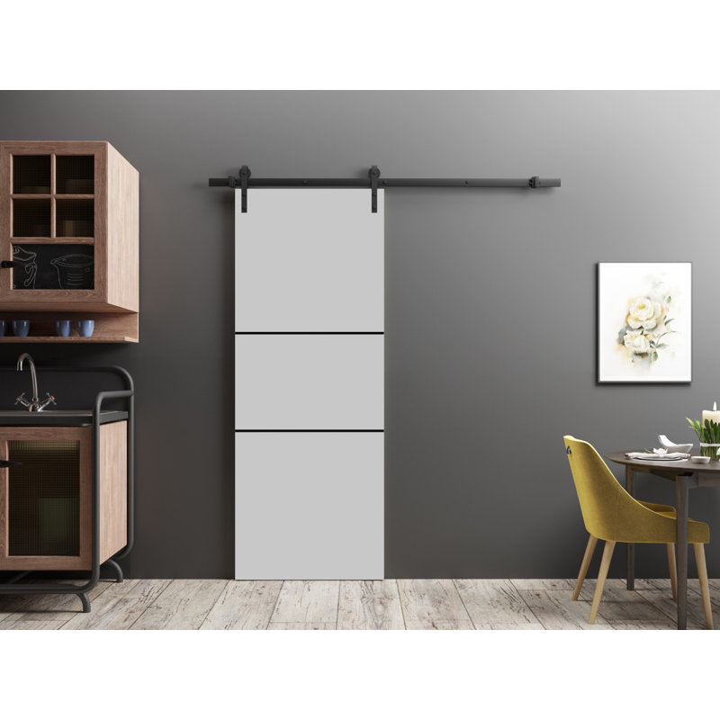 Porte de grange en bois massif massif, Gris mat, 18 po x 80 po