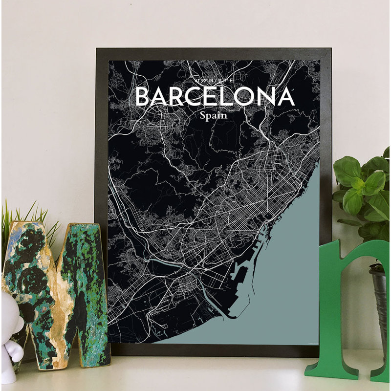 Barcelona City Map - No Frame Print, 70.8 cm H x 40.6 cm W x 0.1 cm D
