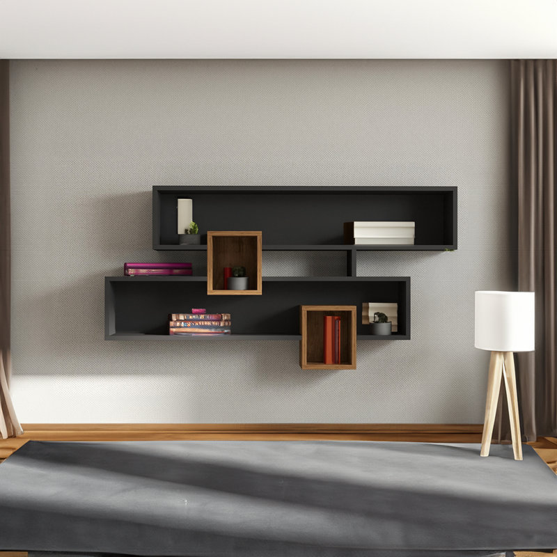 Tablette murale moderne, saphir et anthracite | 100% panneau de particules enduit de mélamine, épaisseur: 0,7 pouce | Nombreuses tablettes pour un rangement supplémentaire, conception murale, parfaite pour la décoration et l'organisation de la maison 