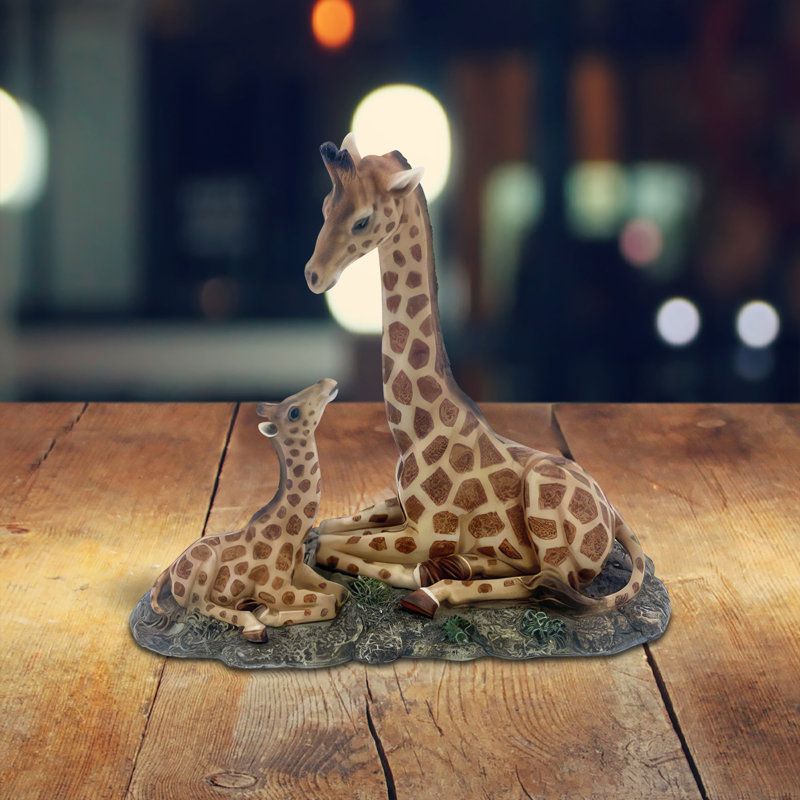 9.5"W Giraffe with Cub Sitting Figurine