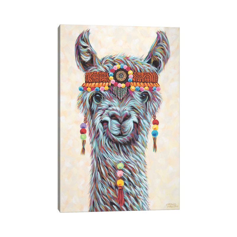 «Hippie Llama I» par Carolee Vitaletti - impression, H 60 po x l 40po x P 1,5 po, Toile tendue, Aucun mat