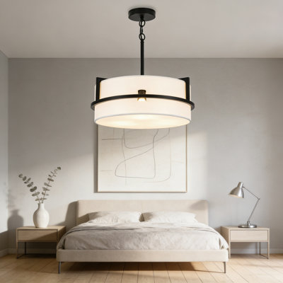 Luminaire suspendu moderne avec abat-jour cylindrique à hauteur réglable avec abat-jour en lin blanc à hauteur réglable pour îlot de cuisine, salle à manger, salon et chambre à coucher